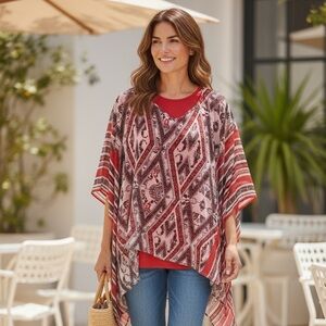 Cato Red and Black Patterned Blouse